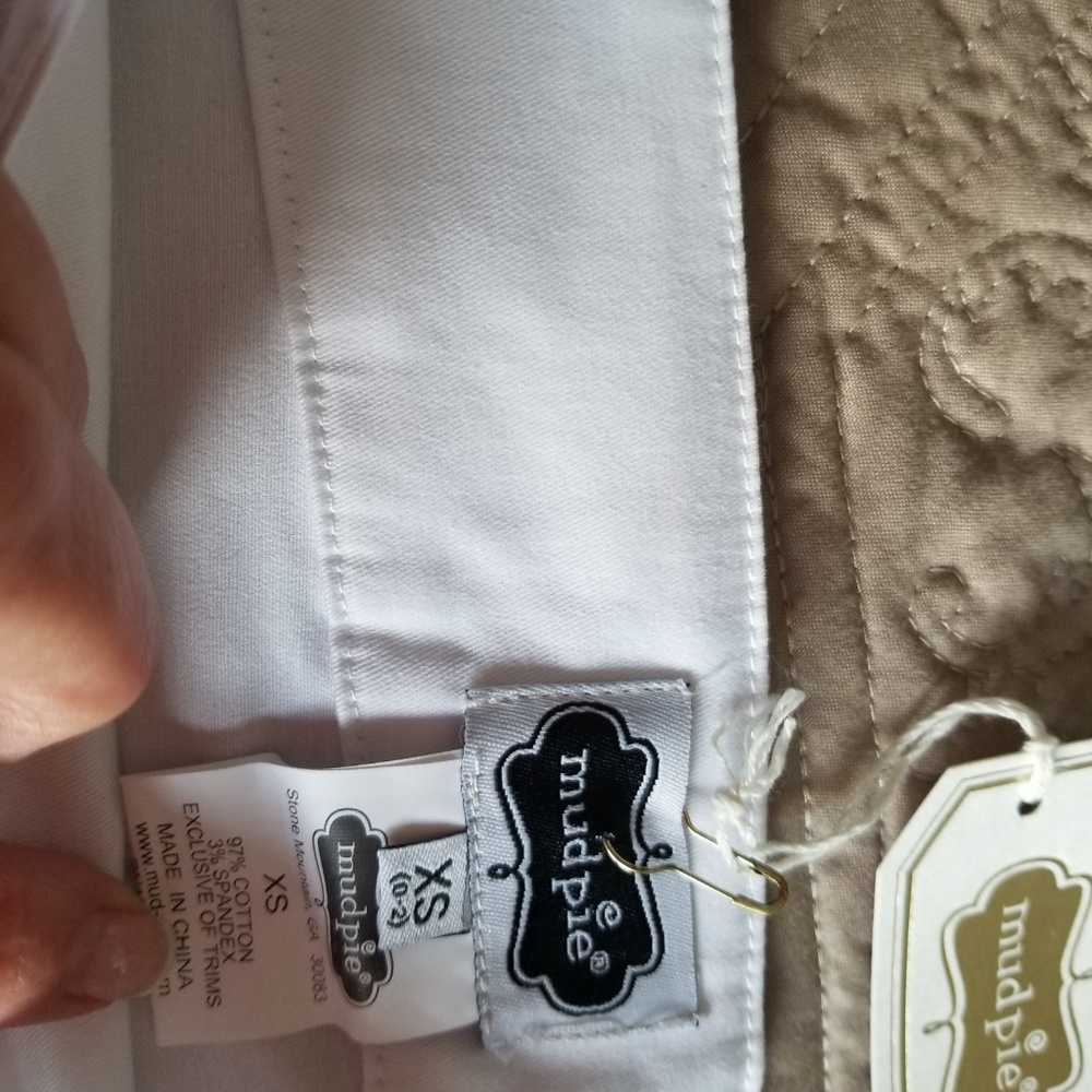 2 PAIR Mud PieNWT Scalloped Shorts White & Navy XS - Picture 4 of 5